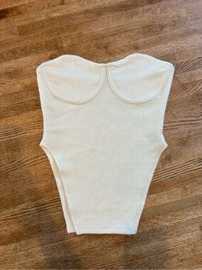 Fashion Nova Cream Strapless Ribbed Bustier Tank